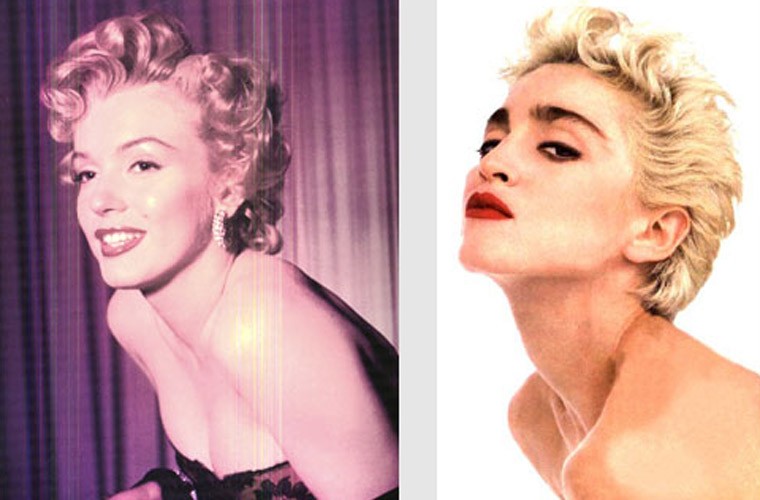 Một trong những ngôi sao lấy cảm hứng nhiều nhất từ Marilyn Monroe là Madonna. Cô học cách tạo dáng của Marilyn khi làm mẫu bìa cho tạp chí Vanity Fair số ra tháng 4/1991, rồi bắt chước cảnh trong phim "Gentlement Prefer Blondes" trong MV "Material Girl".